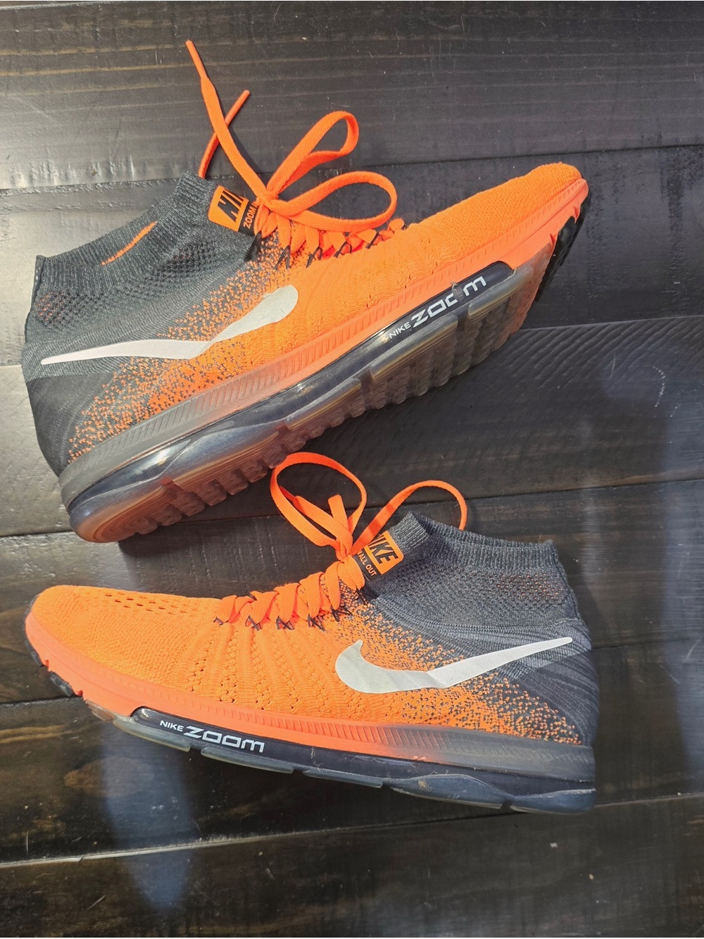 Nike Flyknit Zoom High-Top Sneakers - Orange & Gray